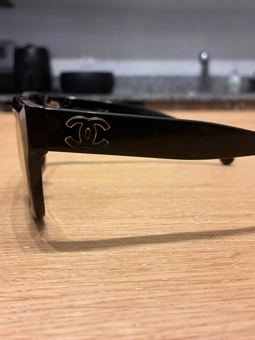 CHANEL Black Acetate Rectangular Glasses with Silver CC Accent